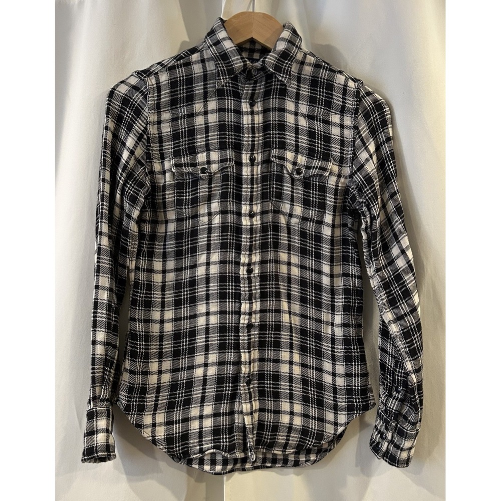 Polo Ralph Lauren Women's Pearl Snap Long Sleeve Gray Black Plaid Top Size 0